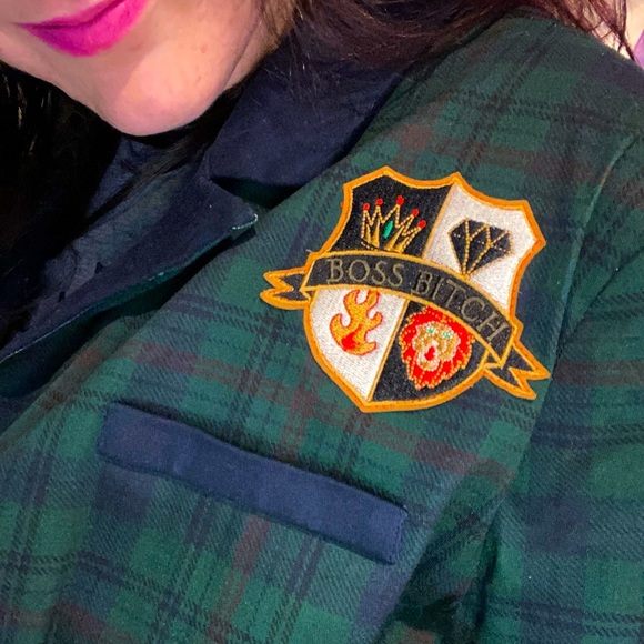 Dolls Kill Poster Grl Boss B Green Plaid Tartan Cropped Blazer XXL Discontd - Picture 4 of 9